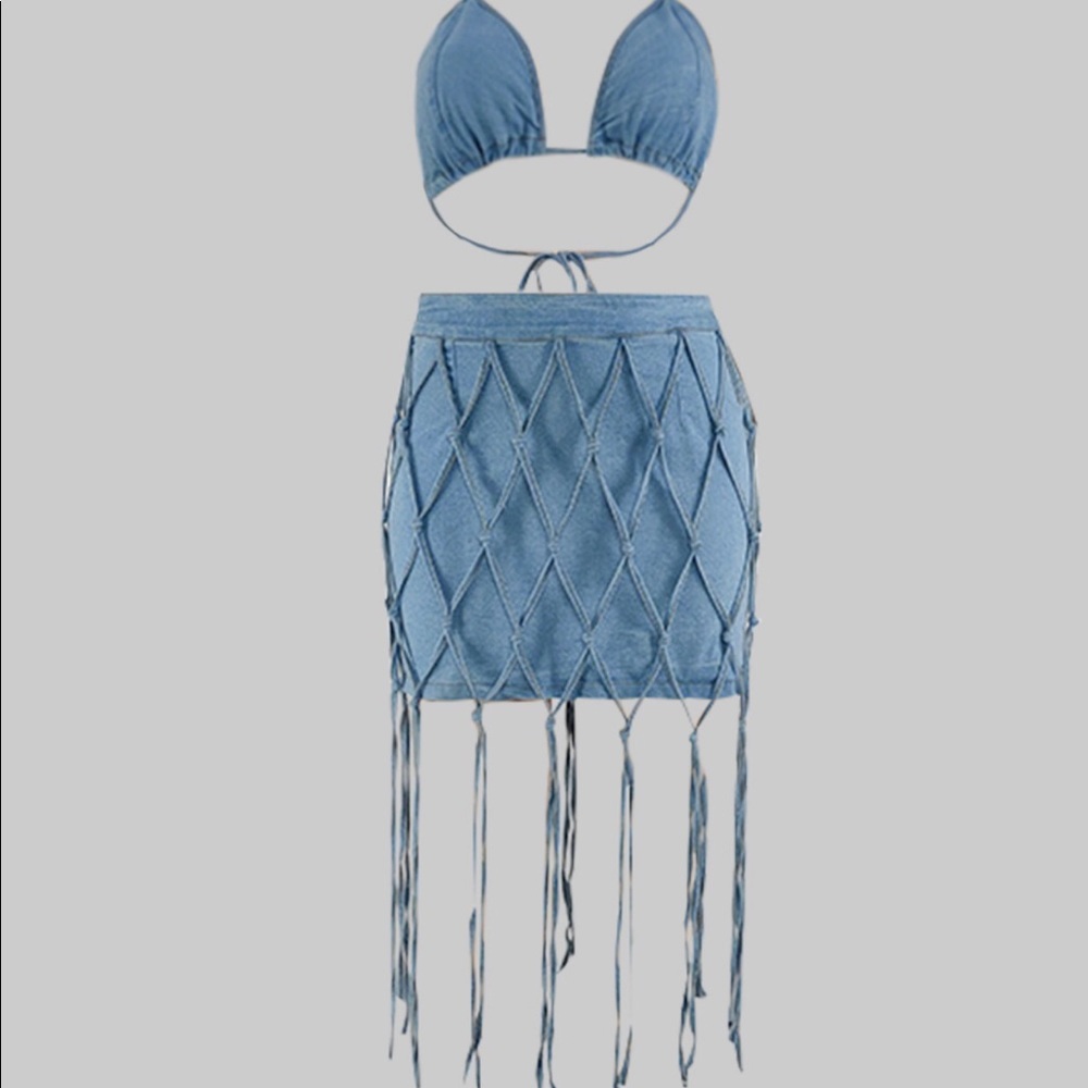 Denim Plus Size Two Piece Skirt Set